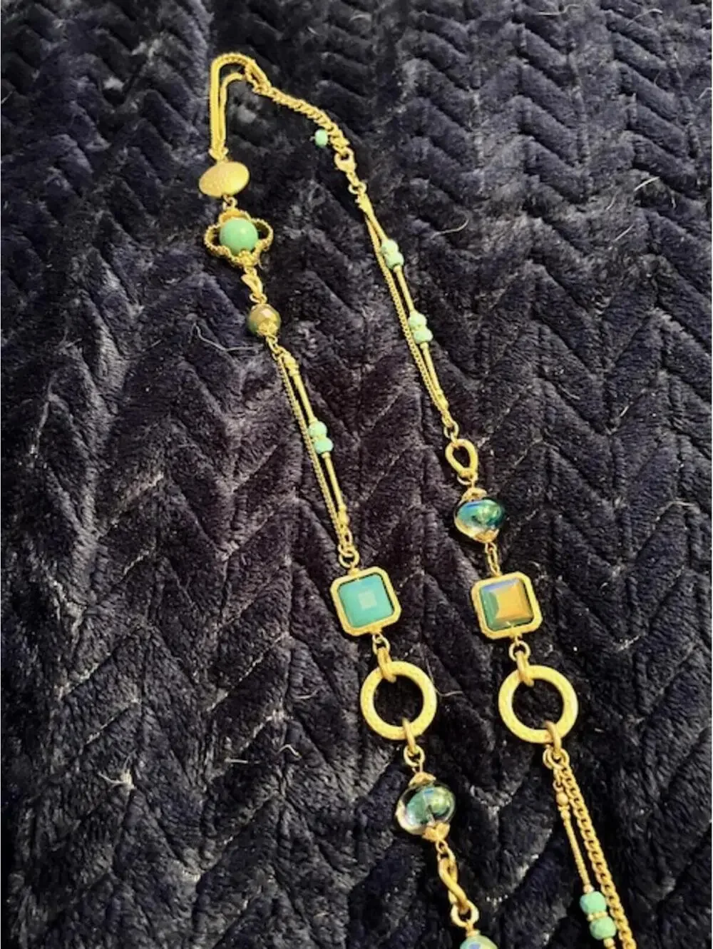 Gold Tone and Turquoise Beaded Necklace